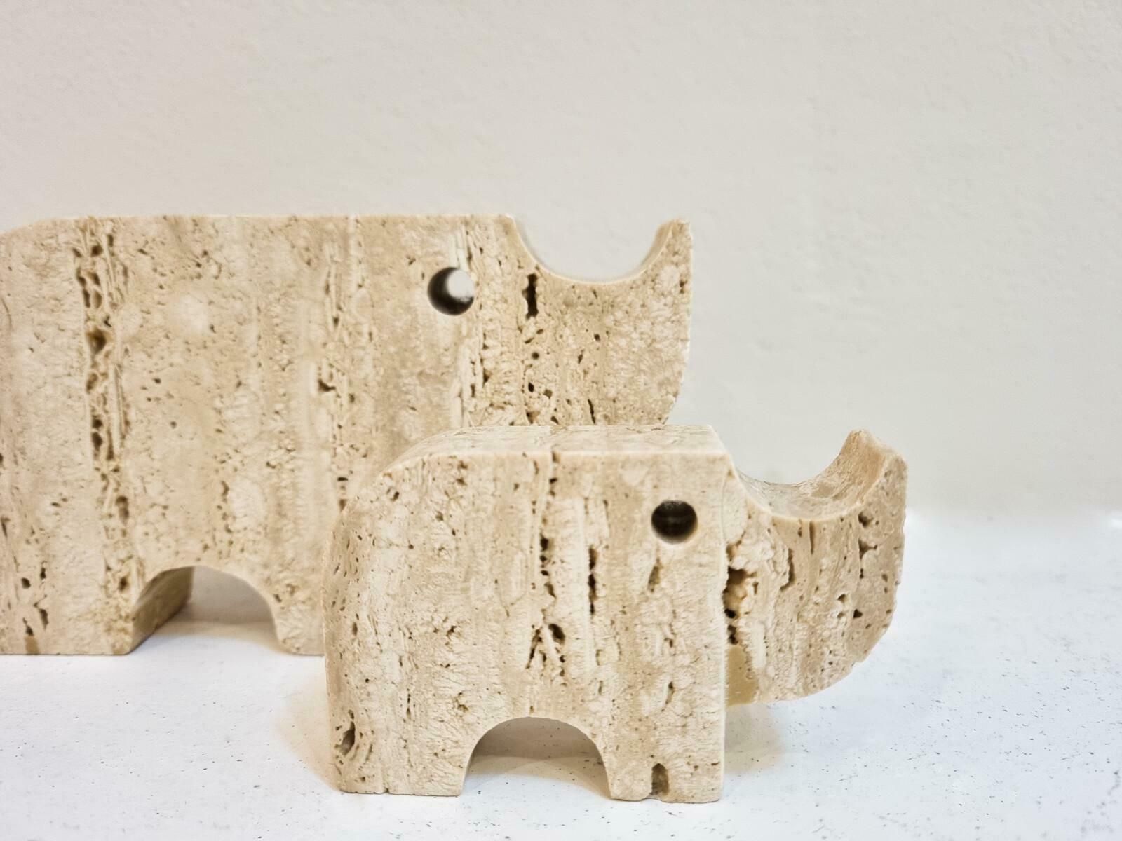 Italian Brutalist Travertine Rhinoceros Sculptures By Fratelli Mannelli, Italy, photo buy