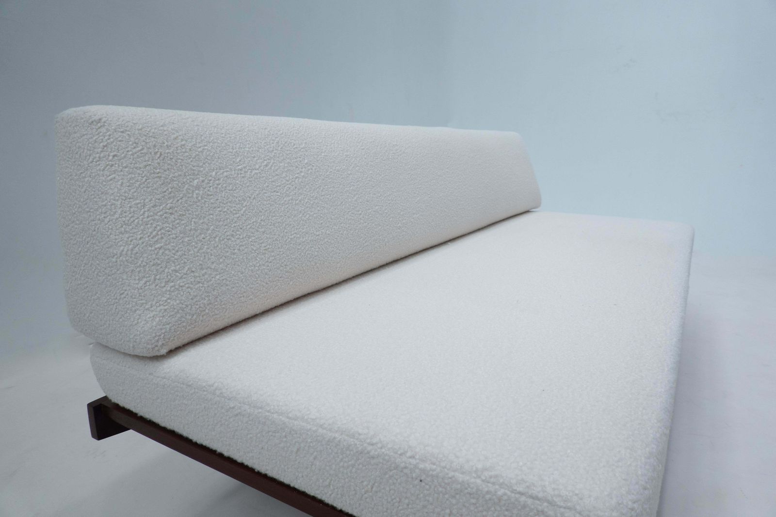Mid Century Modern Italian Sofa, White Boucle And Wood, 1960s photo for sale