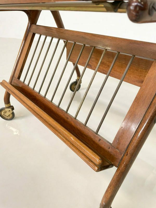Mid Century Modern Walnut And Brass Trolley By Cesare Lacca For Cassina, 1950s photo vinterior