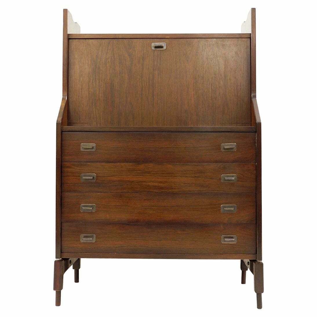 Mid Century Modern Wooden Secretary Desk, Italy, 1970s