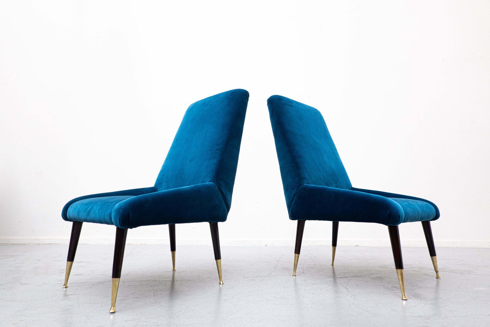 photo vinterior Mid Century Modern Italian Seating Set, Blue Velvet, 1950s