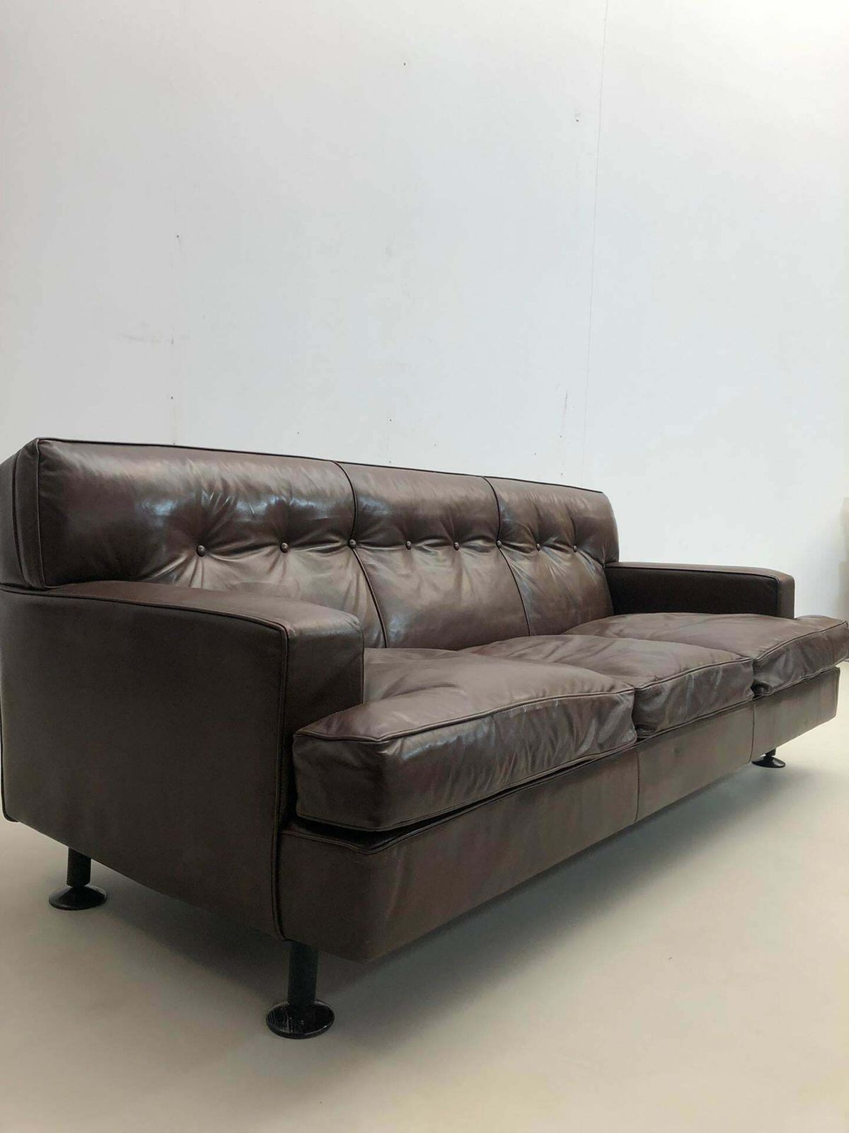 photo vintage Mid Century Brown Leather Square Sofa By Marco Zanuso For Arflex, 1960s