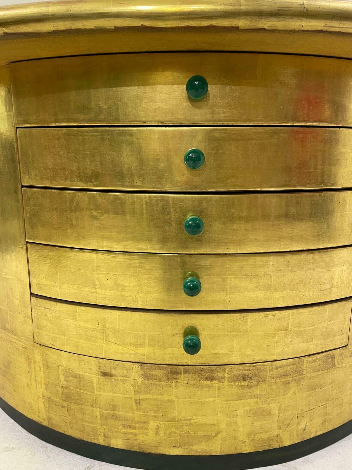 Mid Century Golden Leaves And Malachite Turn Ups Demi Lune Console With Drawers photo vintage