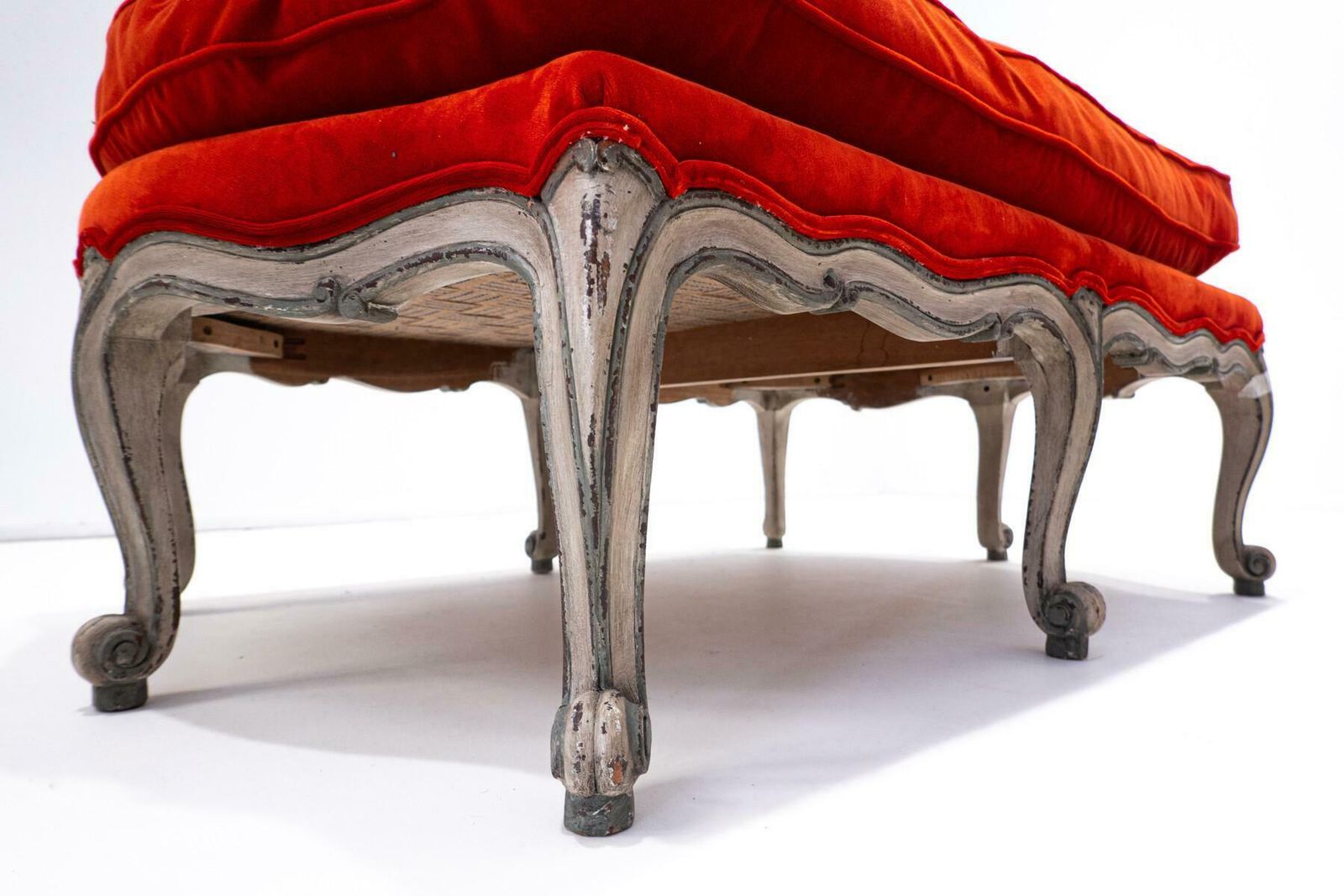 Louis XV Style Bench, Red Velvet, Belgium photo Furniture