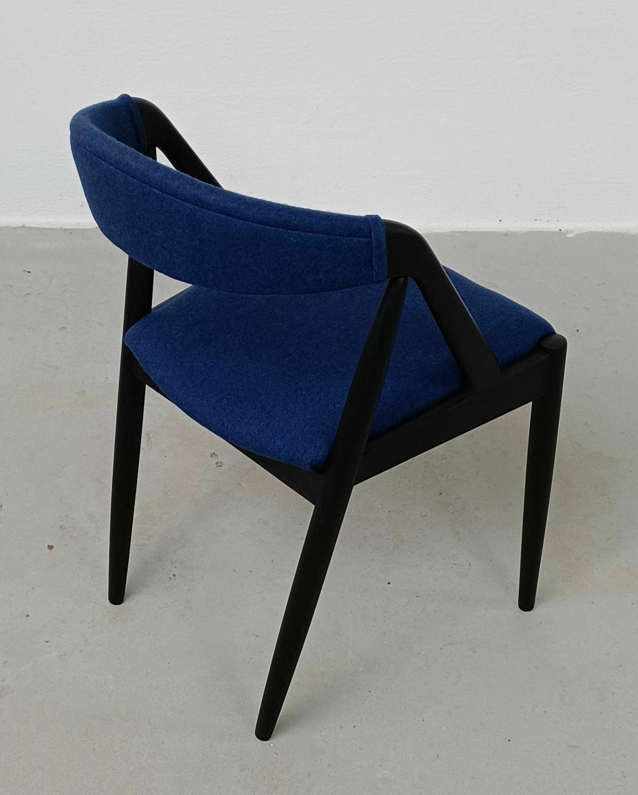photo for sale Set Of Eight Fully Restored Kai Kristiansen Dining Chairs In Ebonized Oak And Blue Fabric