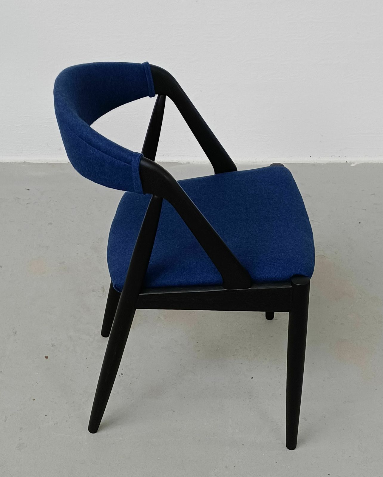 Furniture Set Of Eight Fully Restored Kai Kristiansen Dining Chairs In Ebonized Oak And Blue Fabric photo