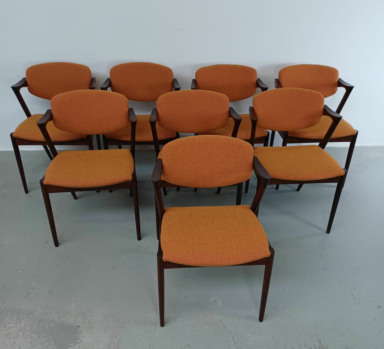 Set Of Eight Restored Kai Kristiansen Rosewood Dining Chairs   Custom Upholstery 1960's photo furniture