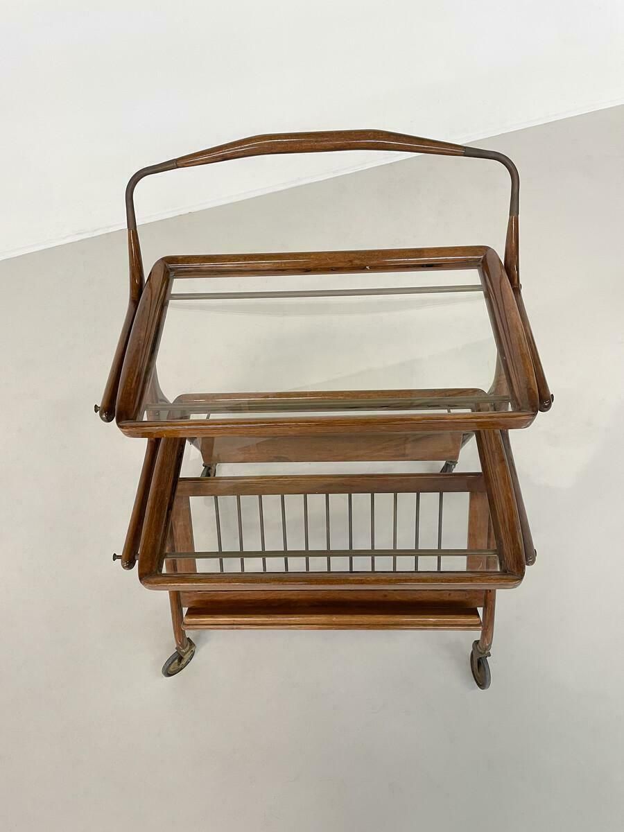 Mid Century Modern Walnut And Brass Trolley By Cesare Lacca For Cassina, 1950s photo vintage