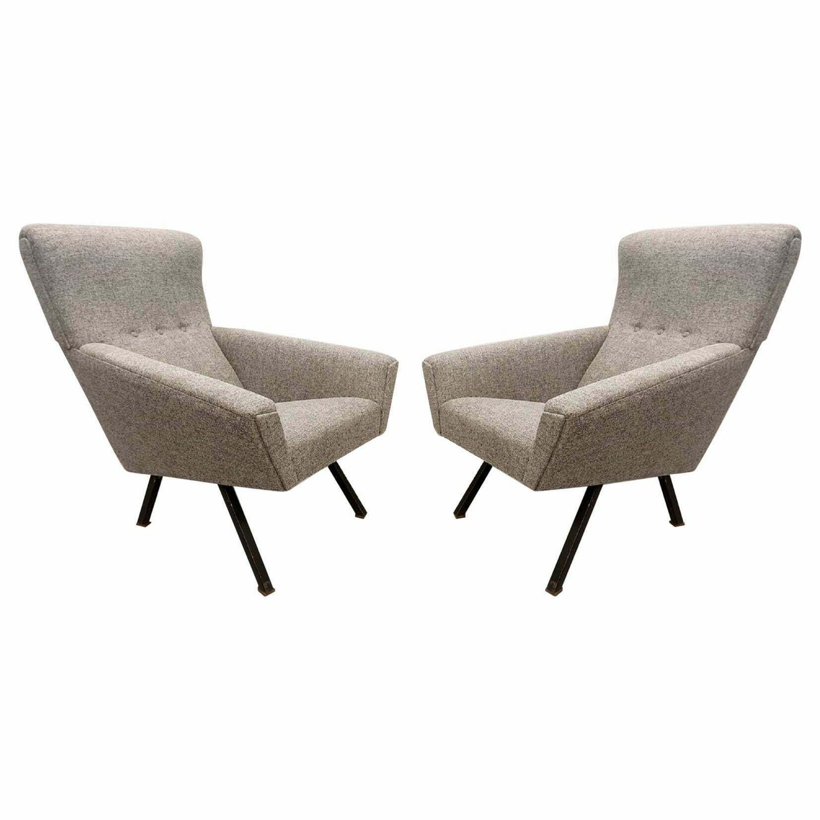 Pair Of Italian Comfortable Armchairs With High Backs, New Upholstery