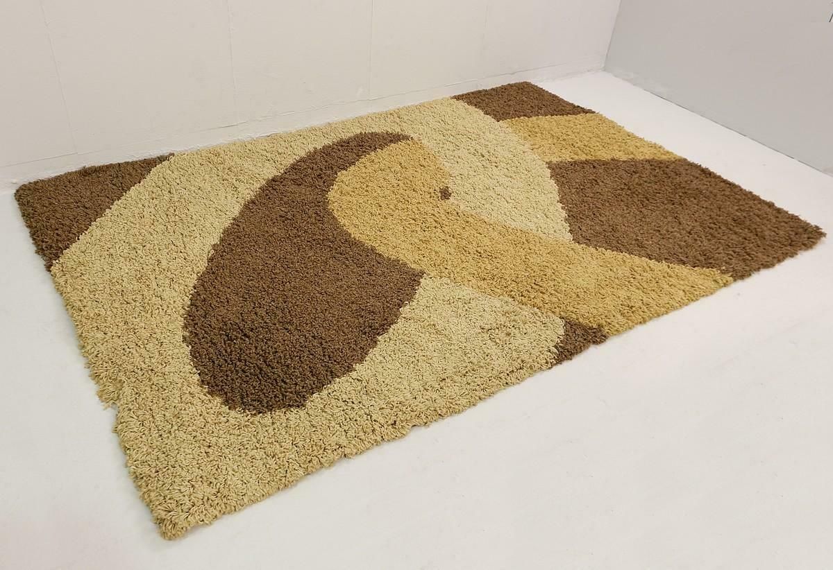Mid Century Modern Brown And Beige Wool Rug, 1970s photo for sale