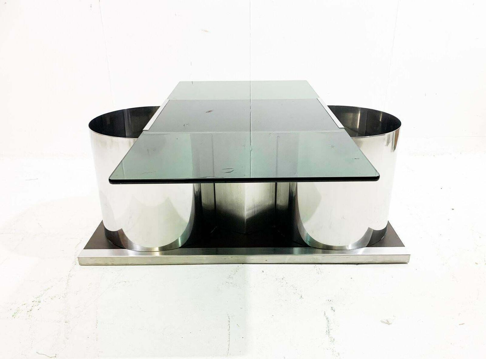 Mid Century Modern Chrome And Smoked Glass Modular Coffee Table, Italy, 1970s photo Furniture