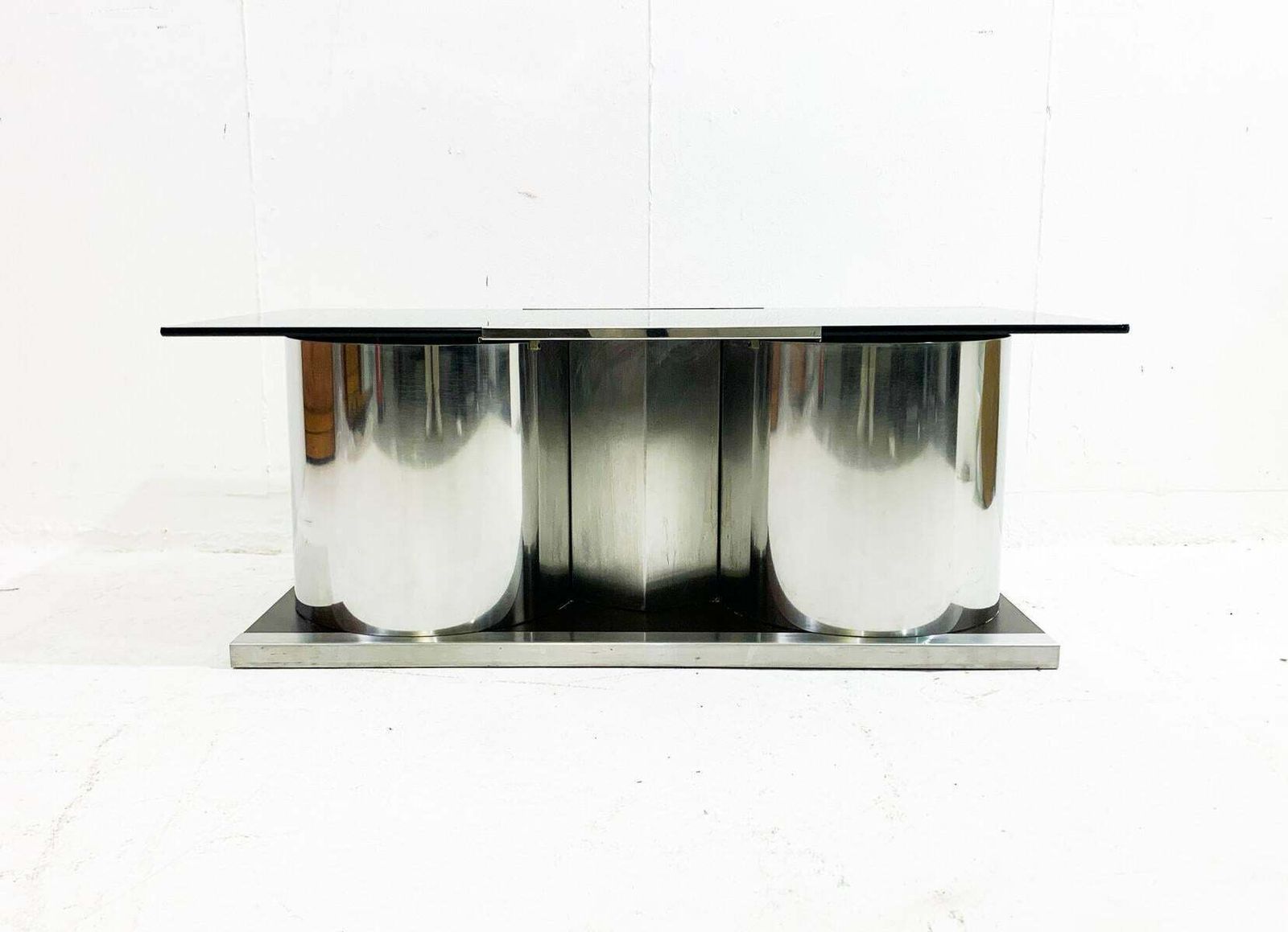 Furniture Mid Century Modern Chrome And Smoked Glass Modular Coffee Table, Italy, 1970s photo