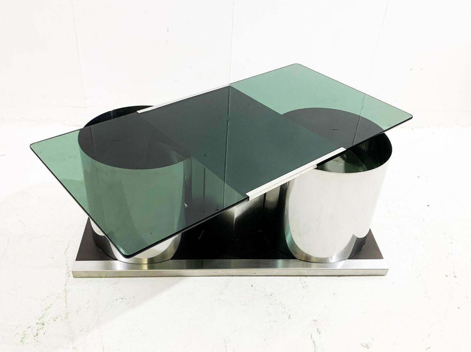 1539.0 Mid Century Modern Chrome And Smoked Glass Modular Coffee Table, Italy, 1970s photo