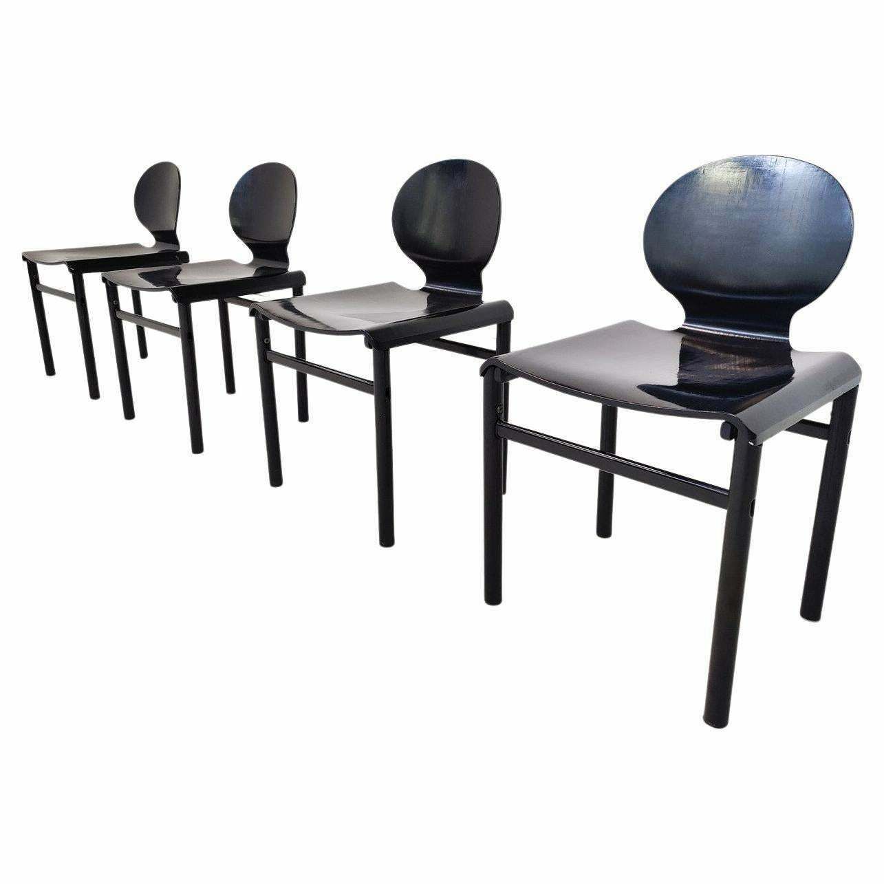 Mid Century Modern Rare Set Of 4 Chairs By Afra And Tobia Scarpa, Molteni, 1960s