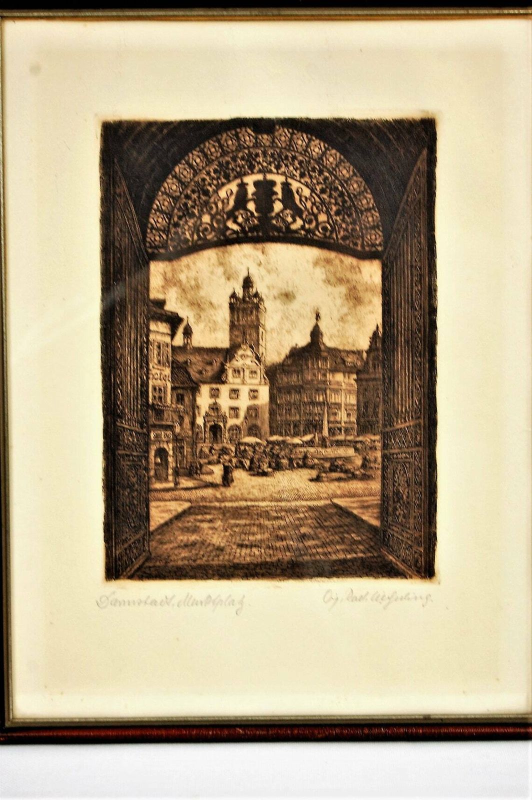 Etchings Darmstadt Blick Durch Das Schlosstor Zum Marktplatz photo for sale