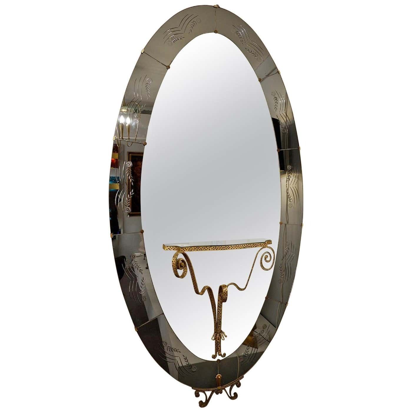 Cristal Art Mirror With Console Attributed To Luigi Colli, Italy, 1950s
