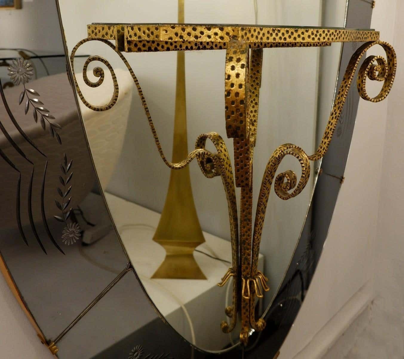 Cristal Art Mirror With Console Attributed To Luigi Colli, Italy, 1950s photo furniture