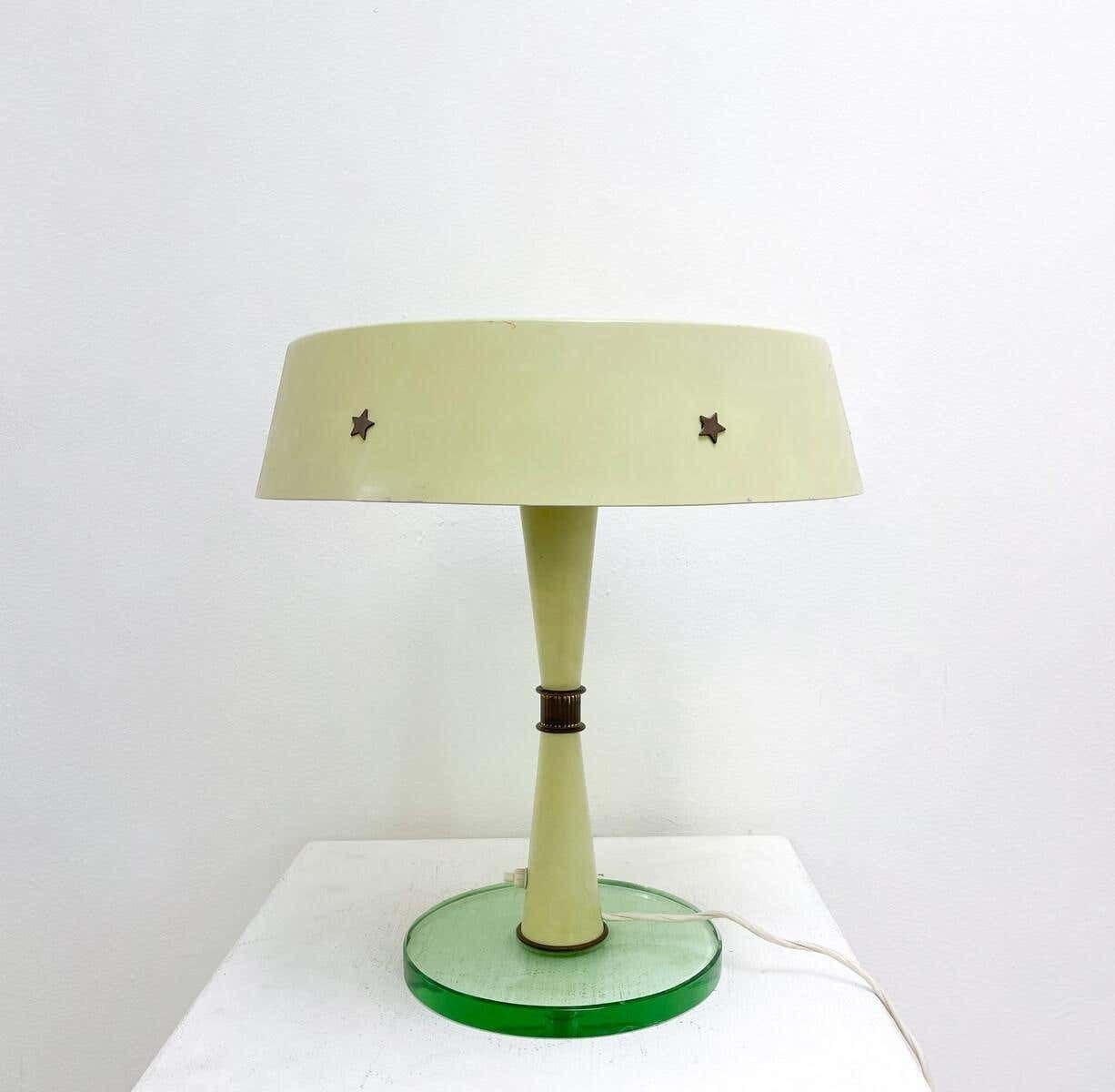 Mid Century Modern Table Lamp, Metal And Glass, Italy, 1950s photo vinterior