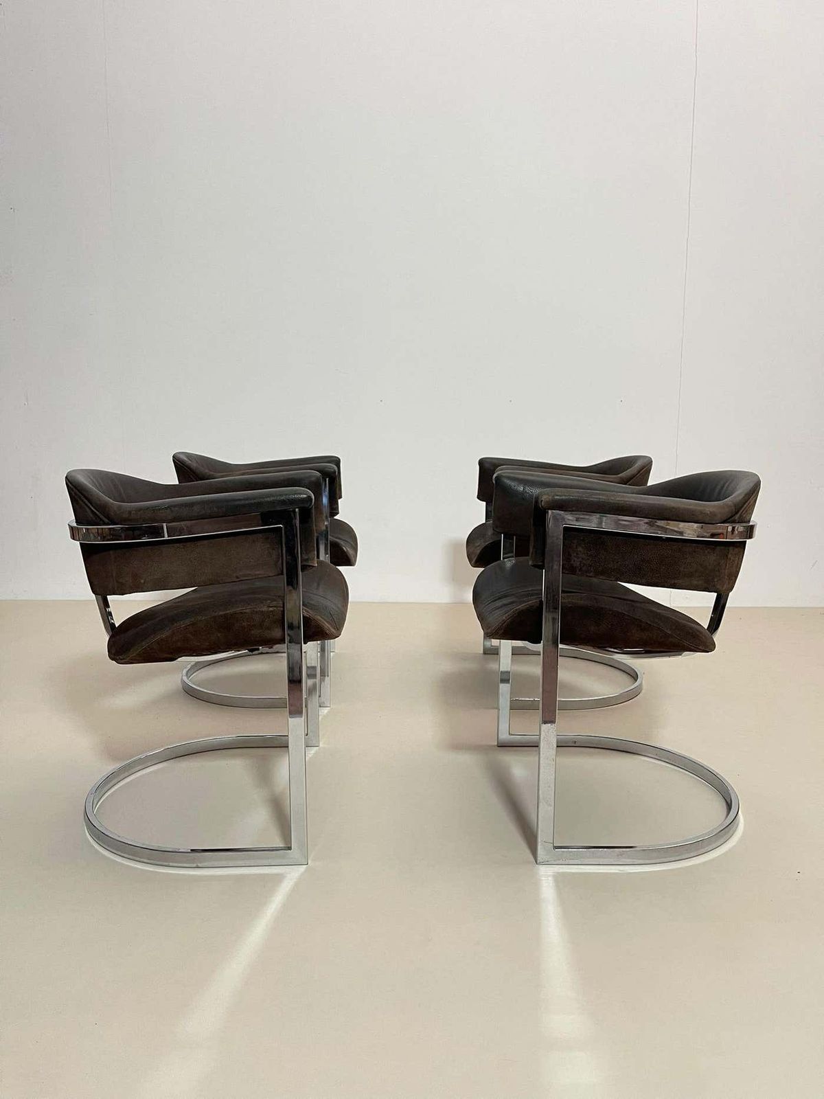 photo for sale Pair Of Chrome & Leather Armchairs By Vittorio Introini For Mario Sabot, 1970s