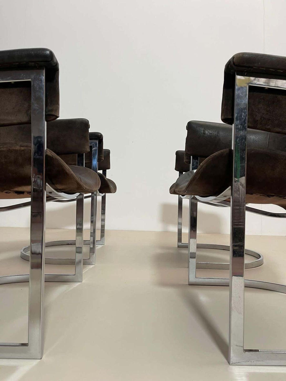 Furniture Pair Of Chrome & Leather Armchairs By Vittorio Introini For Mario Sabot, 1970s photo