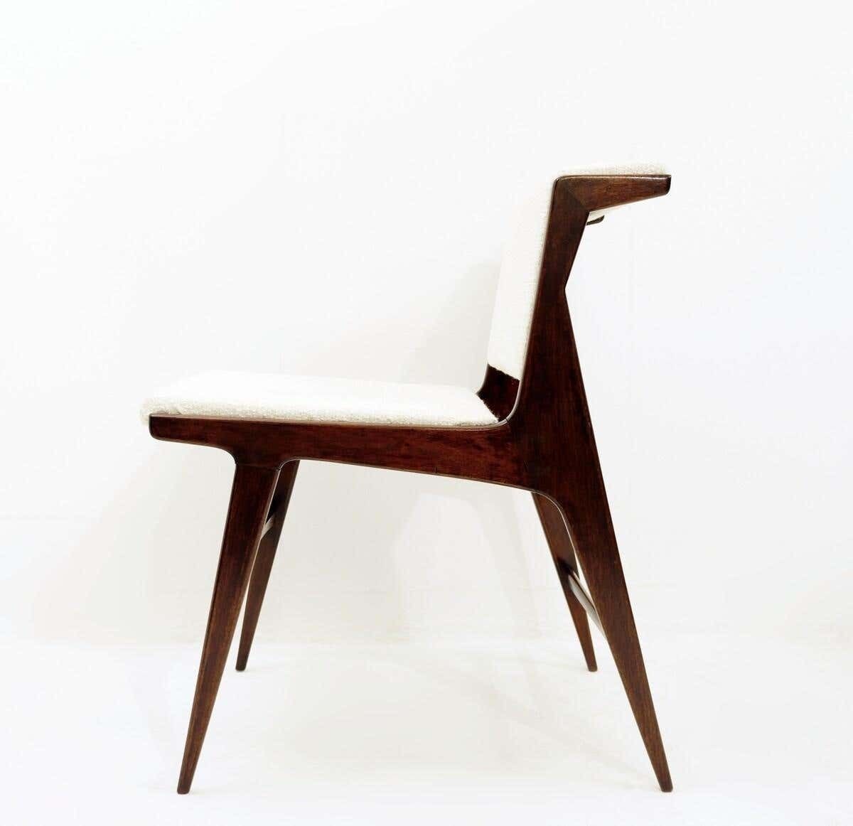 Set Of 4 Mid Century Modern Italian Chairs, Wood And White Fabric, 1960s photo buy