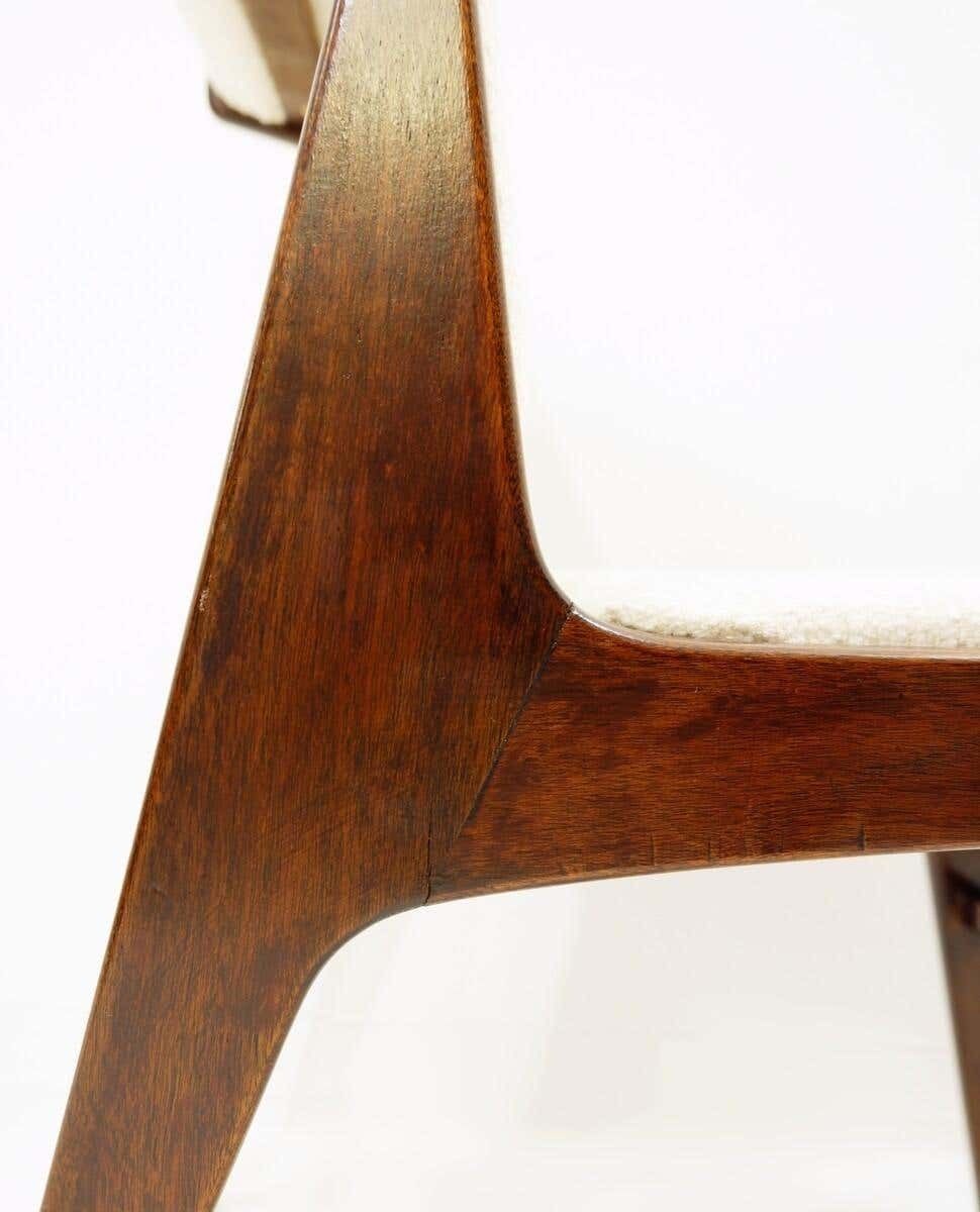 photo for sale Set Of 4 Mid Century Modern Italian Chairs, Wood And White Fabric, 1960s