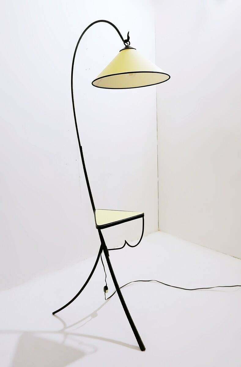 Mid Century Wrought Iron Tripod Floor Lamp With Shelf, Italy, 1960s photo buy