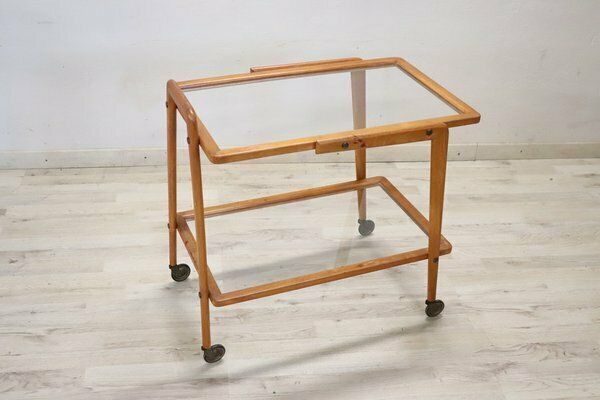 Wood And Glass Drinks Trolley Or Bar Cart, 1950s photo vinterior