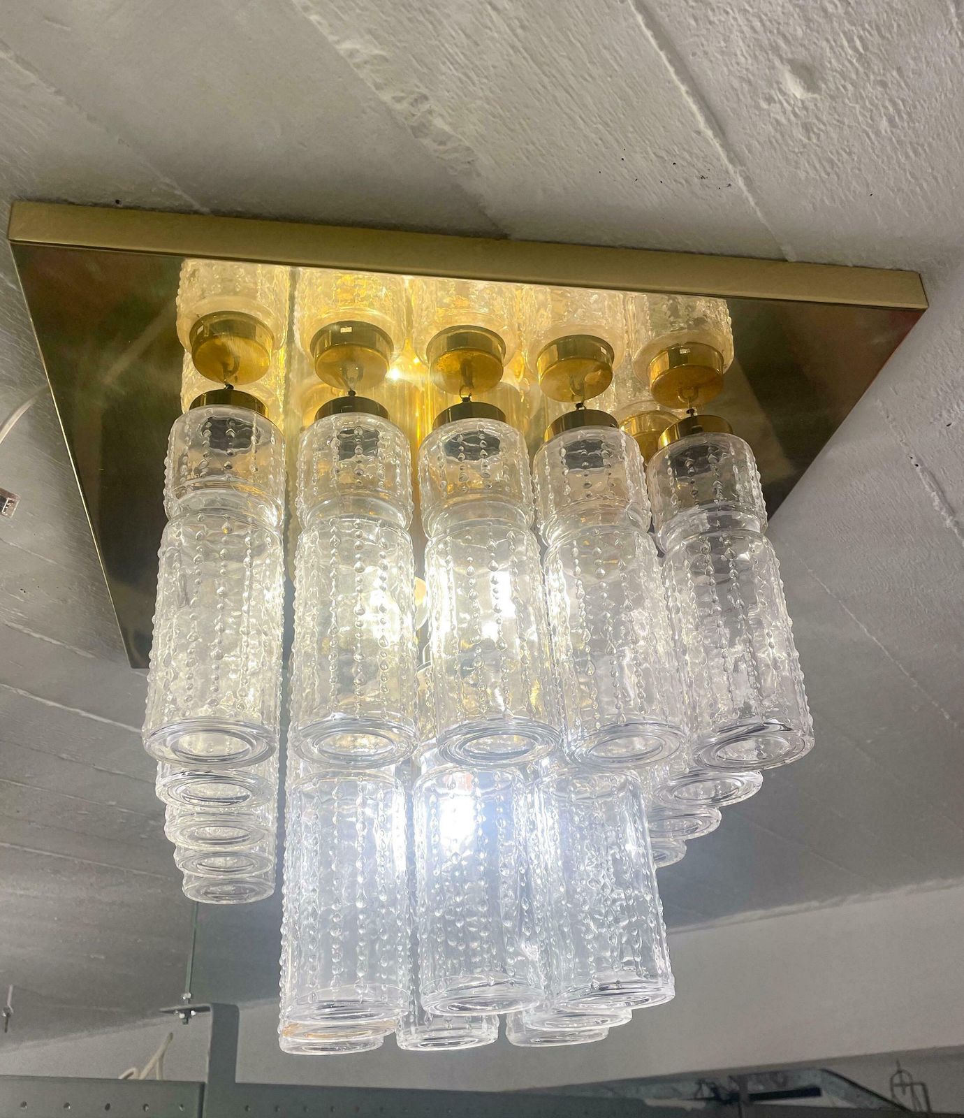 Mid Century Modern Ceiling Light, Brass And Glass By Kalmar, Austria, 1960s photo 1433.0