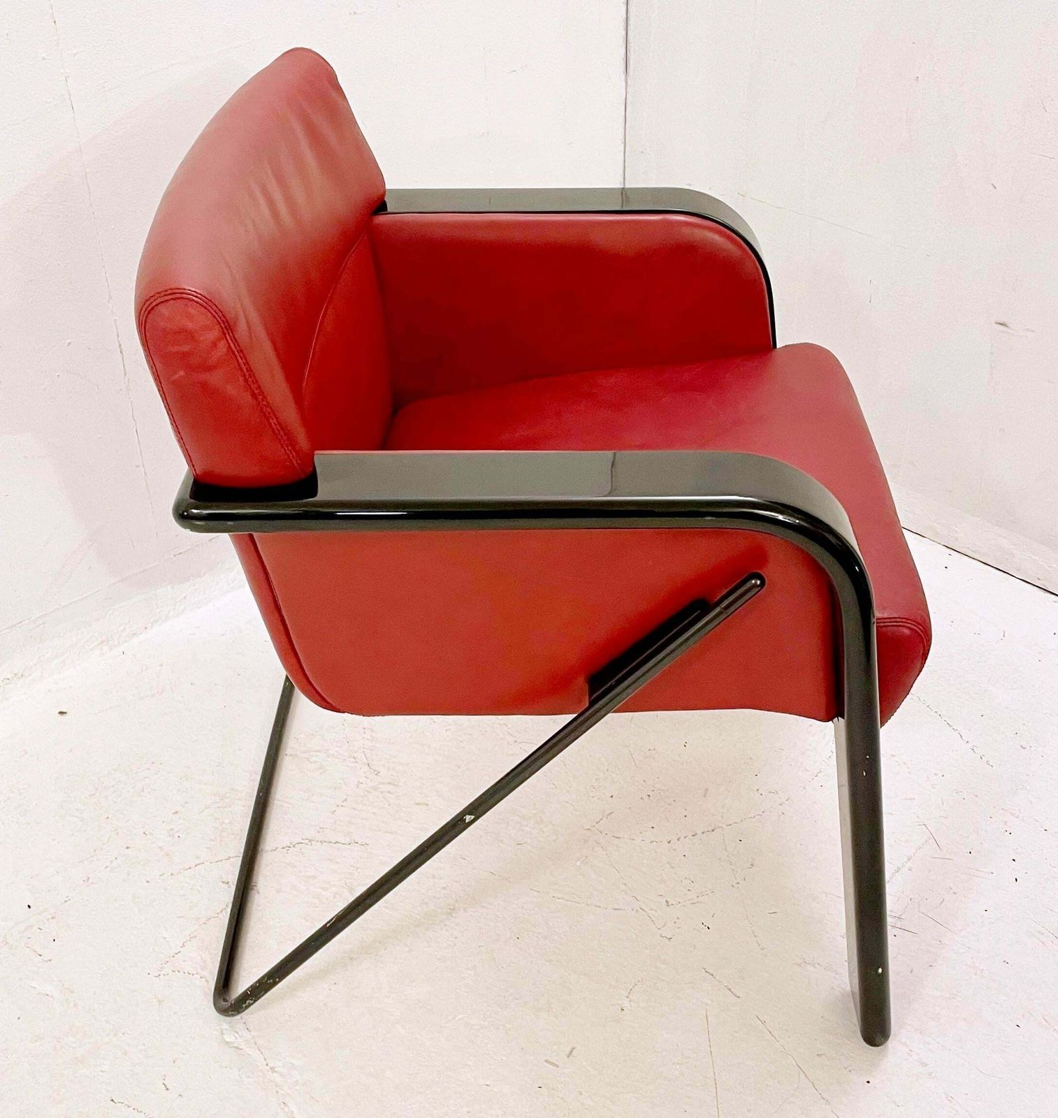Pair Of Mid Century Red Leather Armchairs By Claudio Salocchi, Italy, 1970s photo for sale