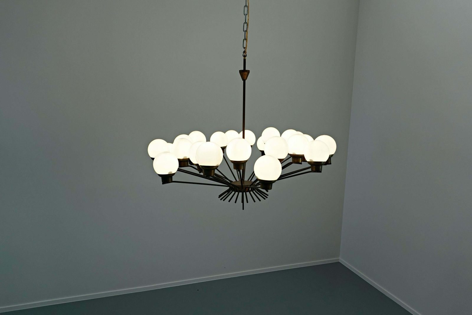 Mid Century Modern Italian Brass And Opaline Chandelier photo furniture