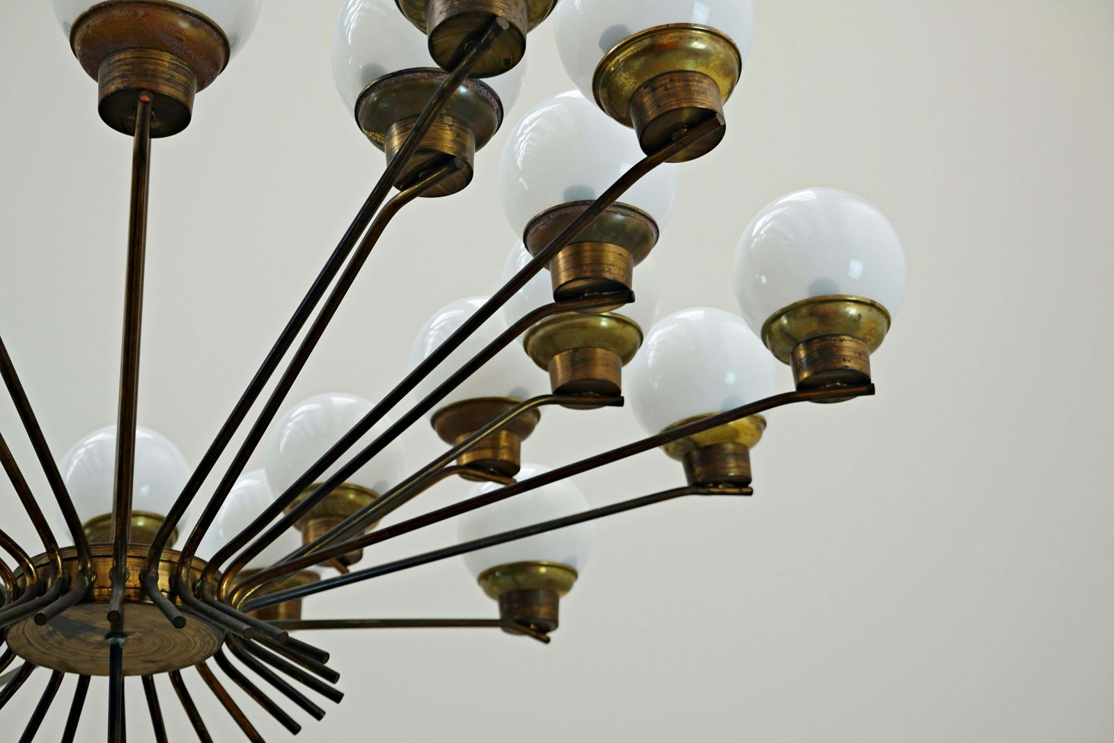 photo furniture Mid Century Modern Italian Brass And Opaline Chandelier