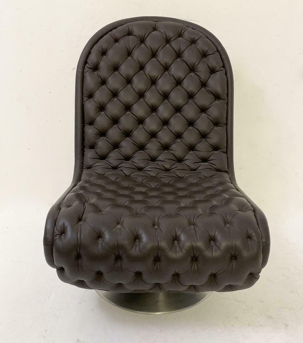 Mid Century Modern Brown Leather System 123 Chair By Verner Panton, Denmark photo Furniture