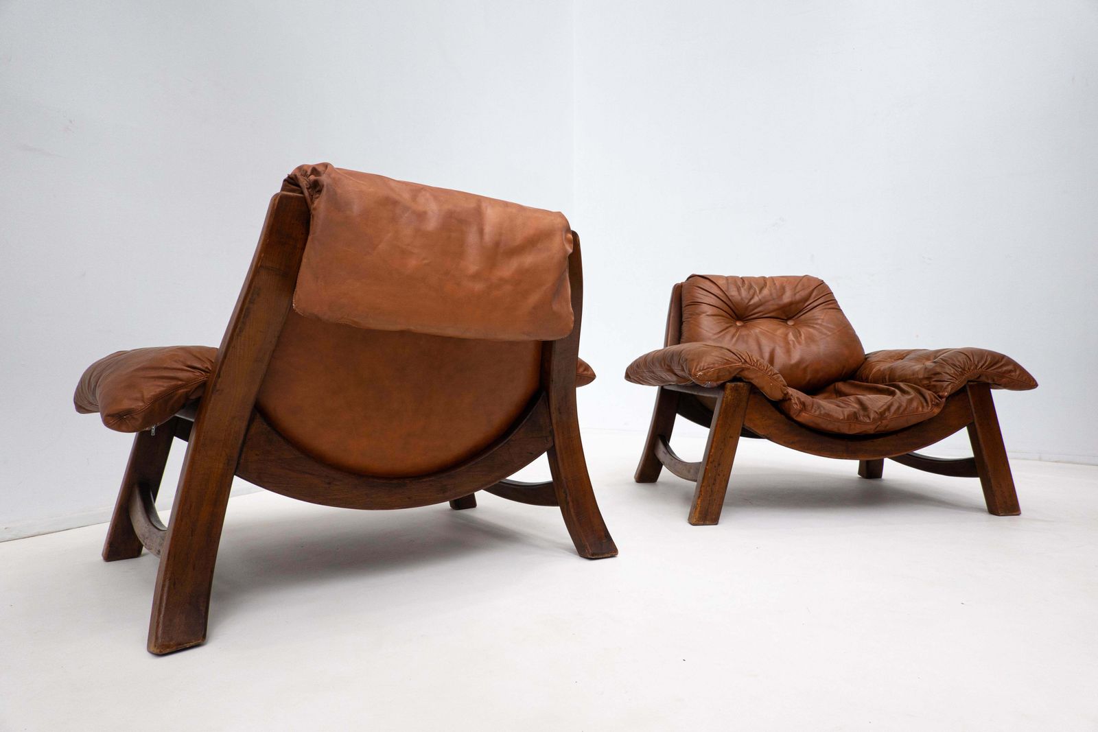 photo vintage Mid Century Lounge Set, Original Cognac Leather, Brazilian Style, 1960s