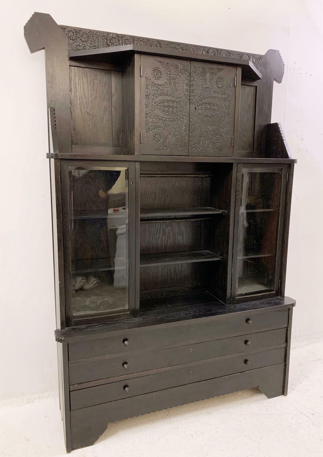Wooden Cabinet With Leather Bench By Toroczkai Wigand, Hungary, 1920s photo for sale