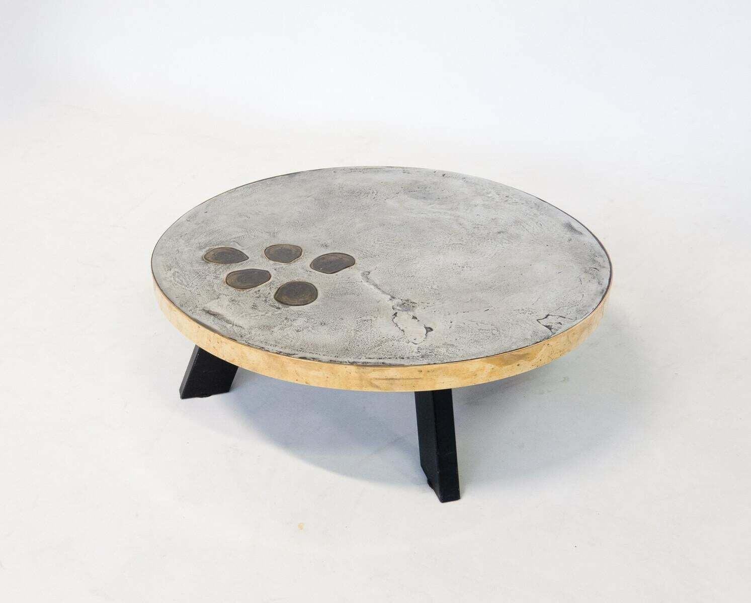 Coffee Table By Yann Dessauvages, Brass Stone And Metal, Belgium photo 19900.0