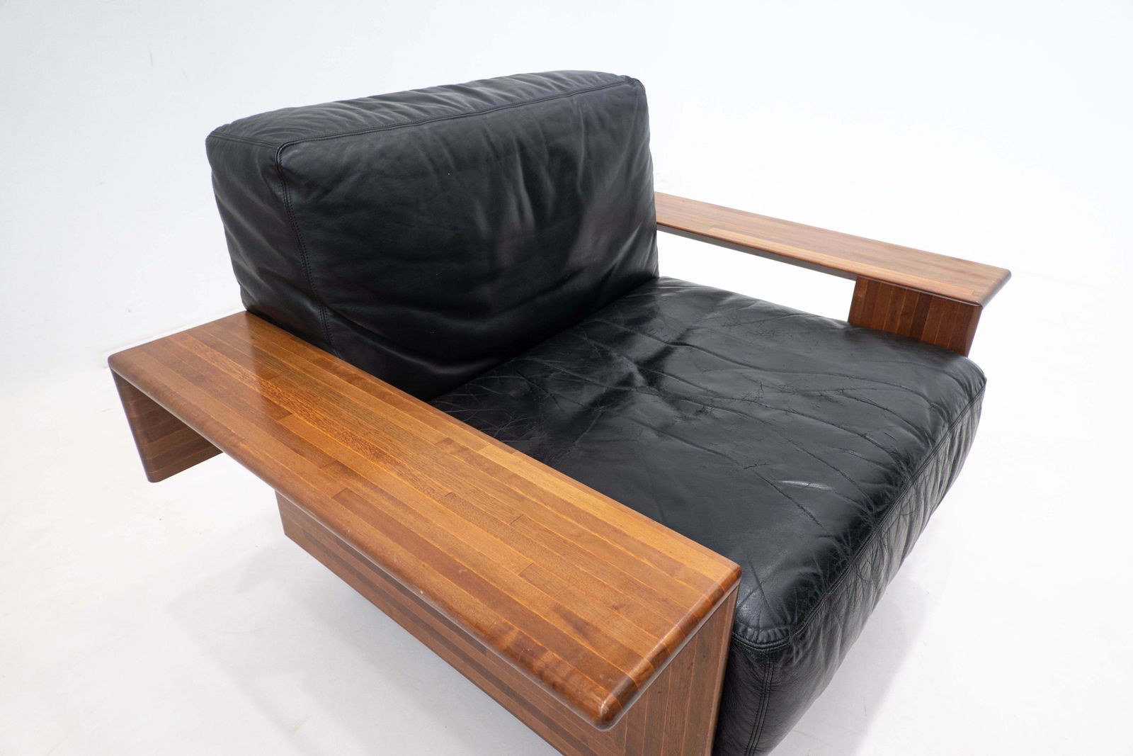 Mid Century Modern Armchair In The Style Of Tobia Scarpa, Wood And Leather photo 2548.0