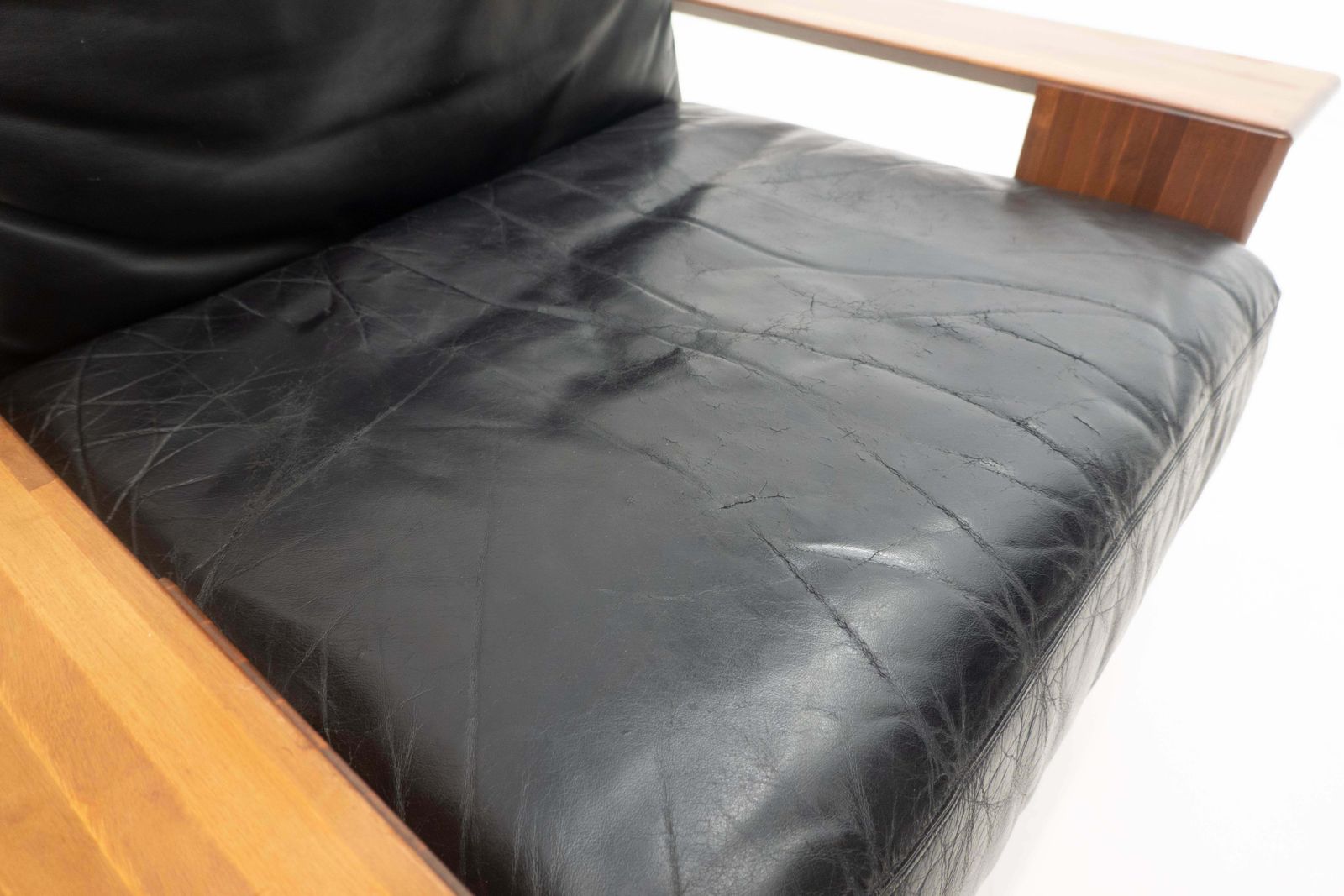Mid Century Modern Armchair In The Style Of Tobia Scarpa, Wood And Leather photo vinterior