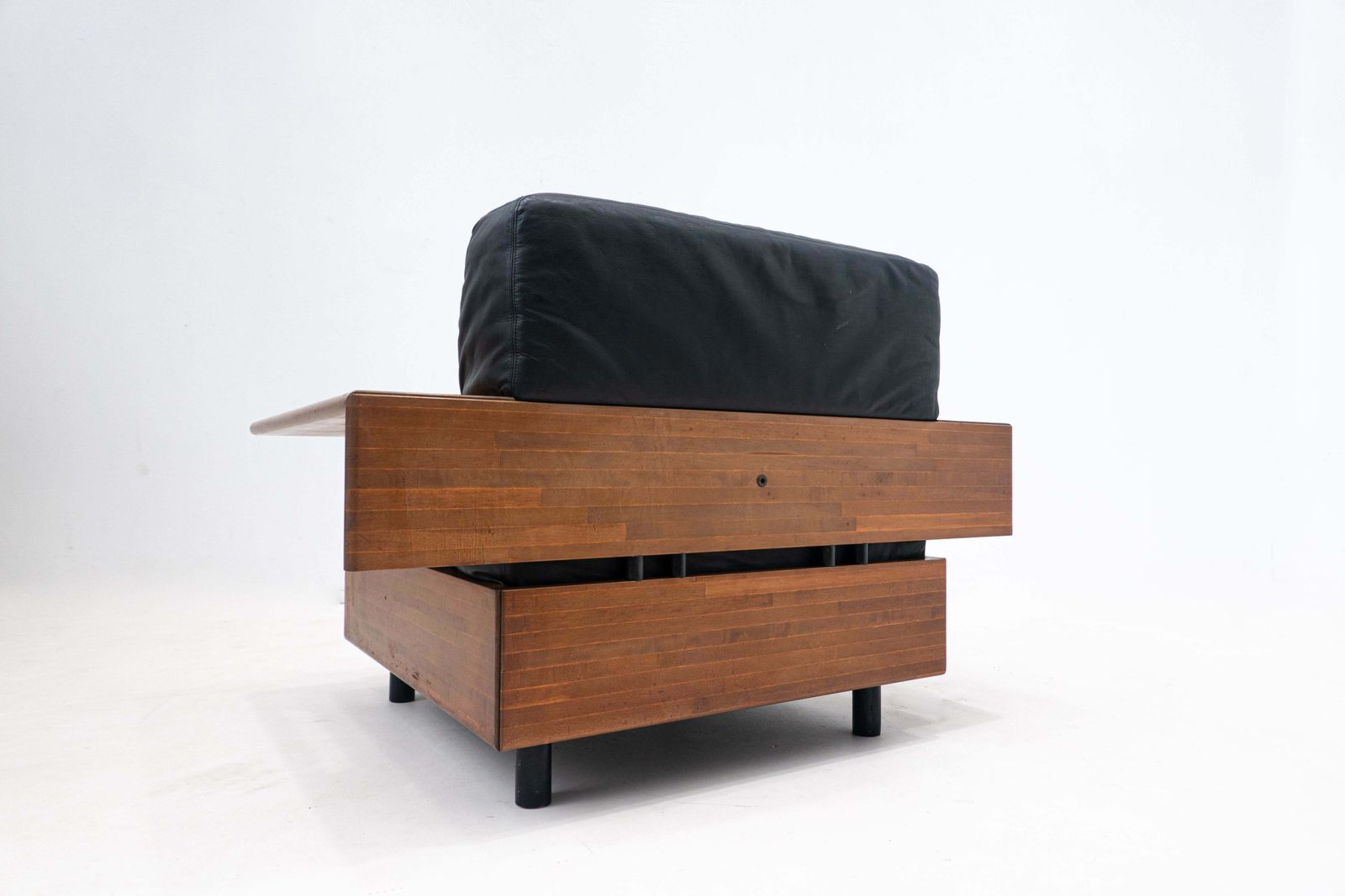 Furniture Mid Century Modern Armchair In The Style Of Tobia Scarpa, Wood And Leather photo