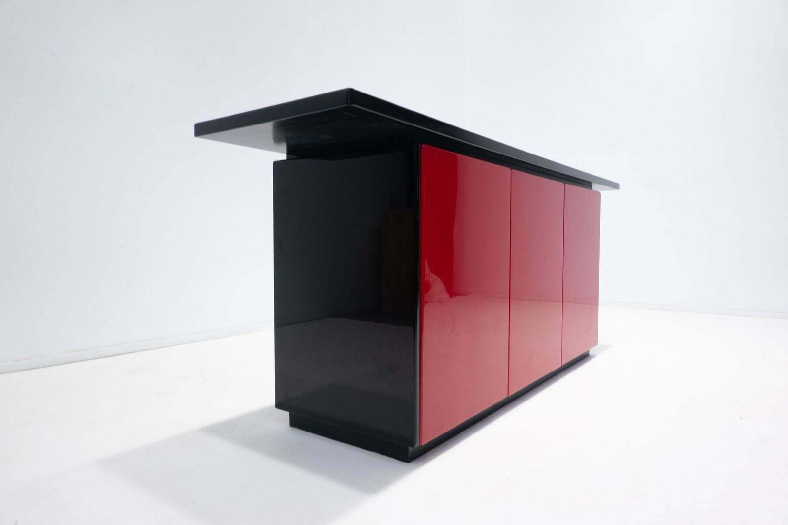 Mid Century Modern Lacquered Sideboard, Red And Black, Italy, 1970s photo furniture