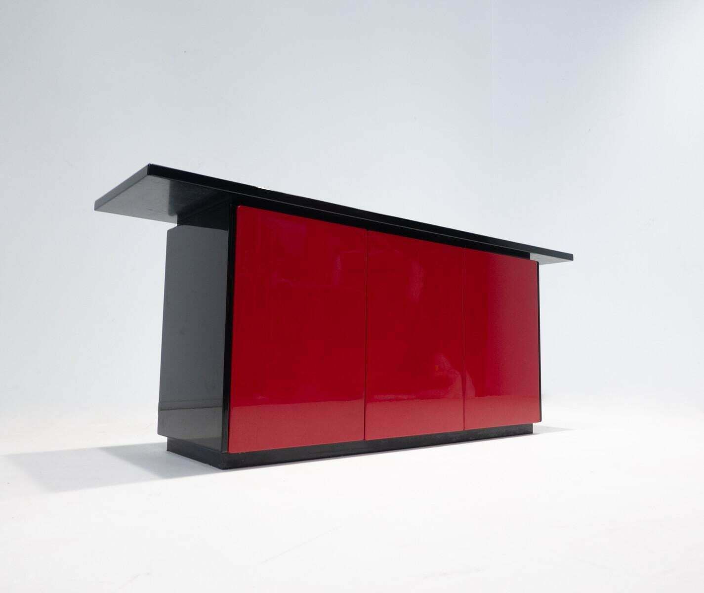 Mid Century Modern Lacquered Sideboard, Red And Black, Italy, 1970s photo Furniture