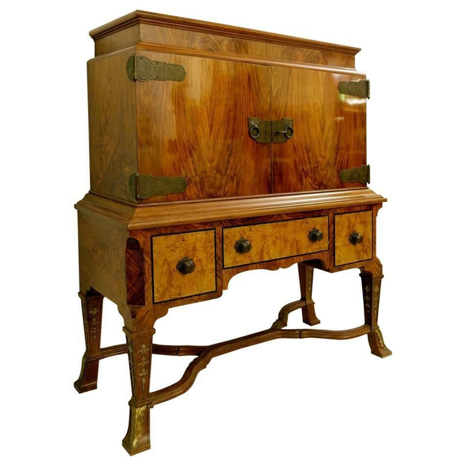 Walnut And Bronze Cabinet By Alfred Chambon, Belgium, 1920s
