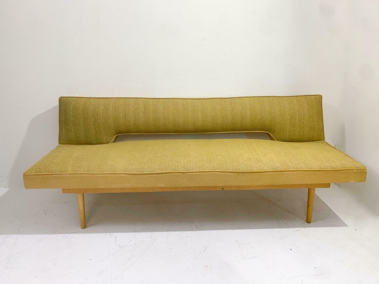 Mid Century Modern Yellow Sofa Bed, Original Fabric By Miroslav Navratil photo vintage