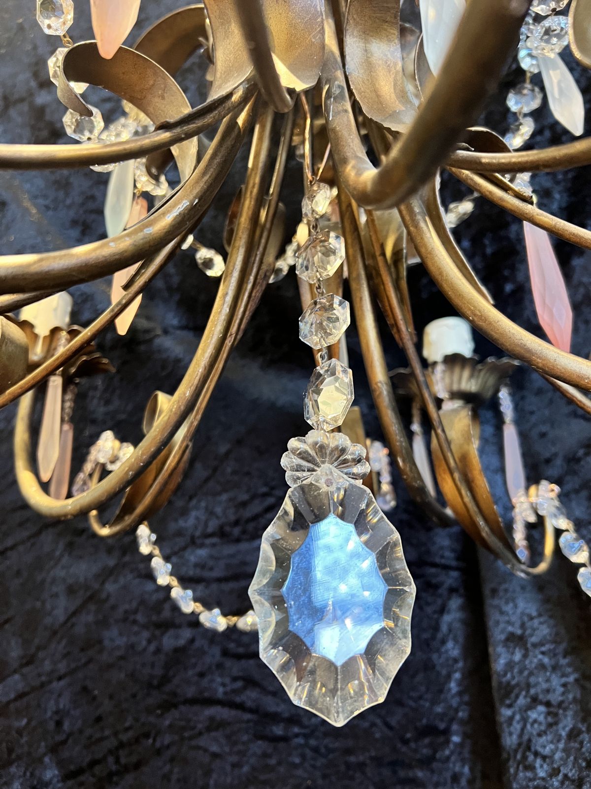 850.0 Five Light Italian Florentine Chandelier With Coloured Crystals. Cr773 photo