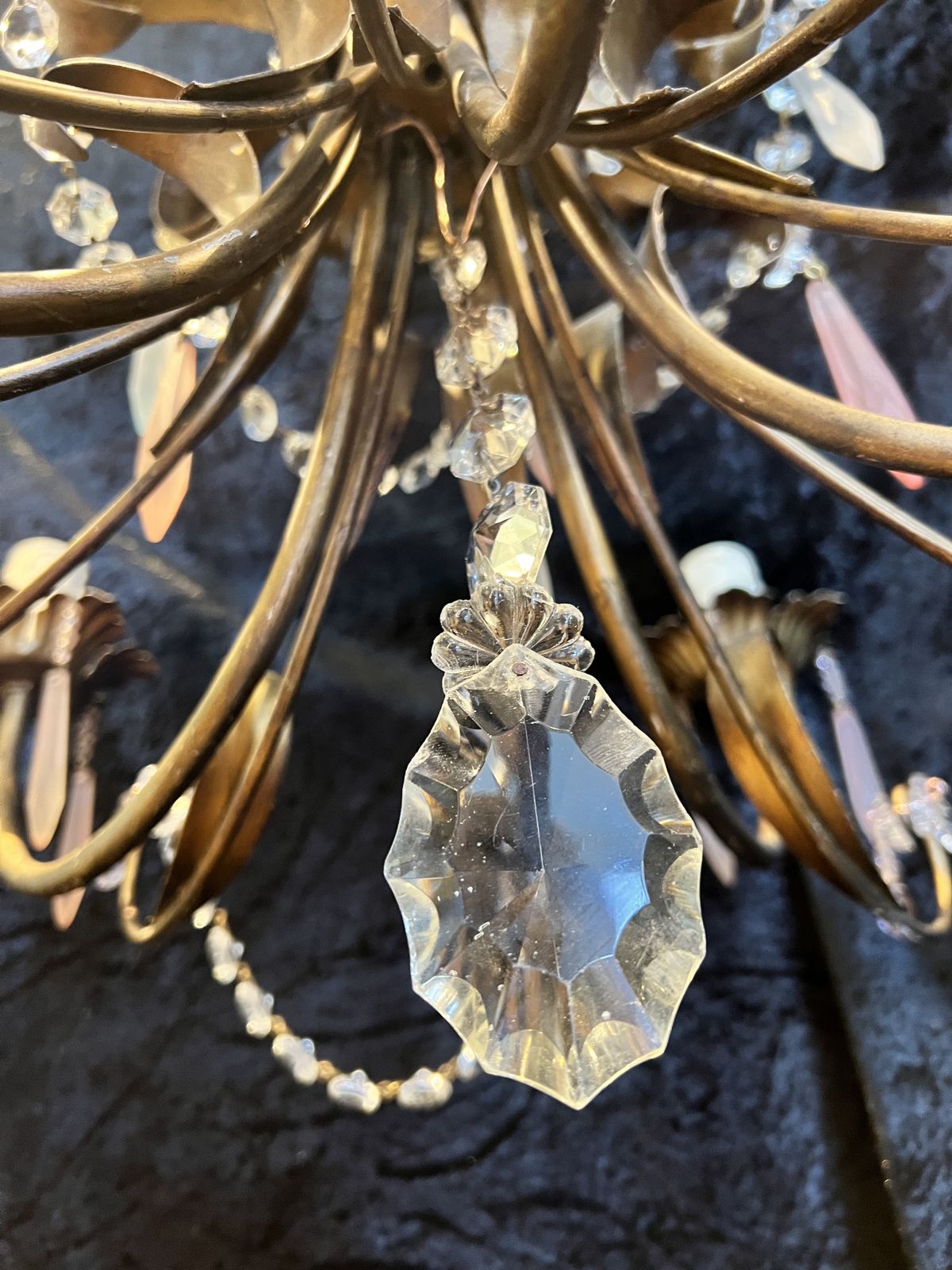 photo vinterior Five Light Italian Florentine Chandelier With Coloured Crystals. Cr773