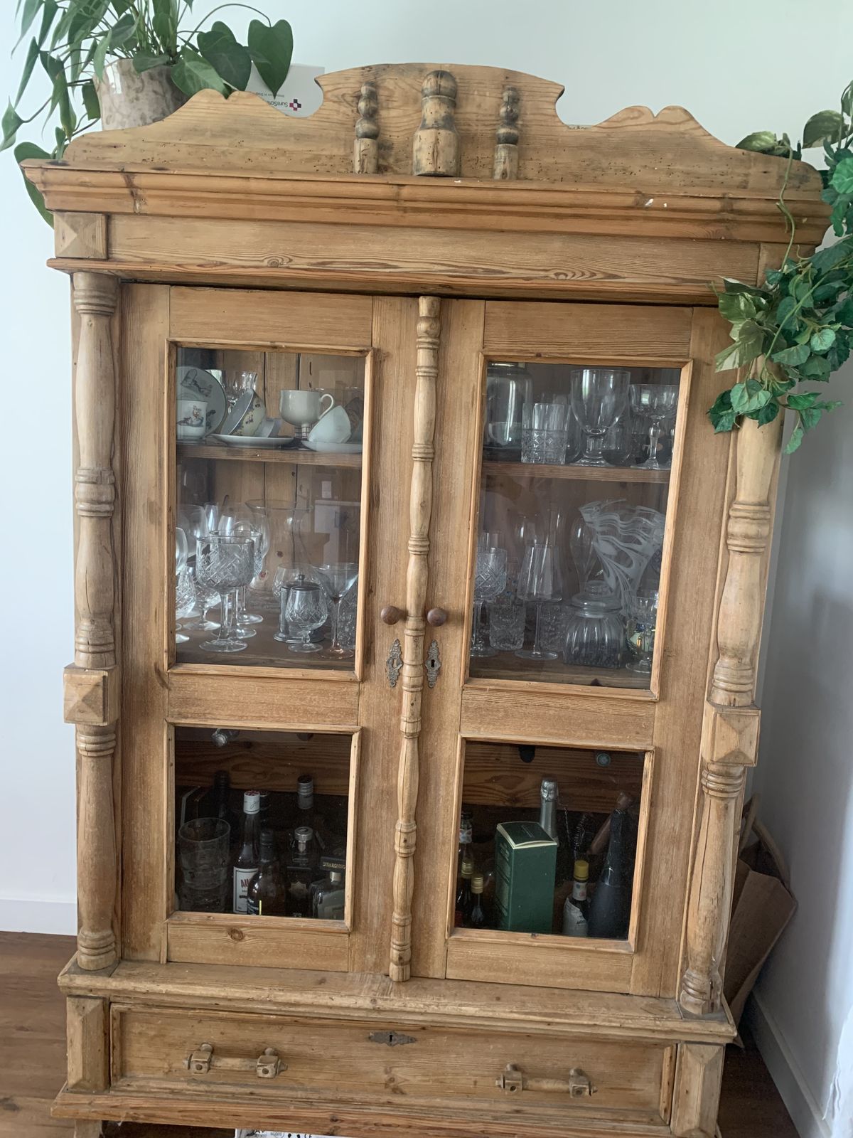 Antique Hungarian Glass And Wood Cabinet photo for sale
