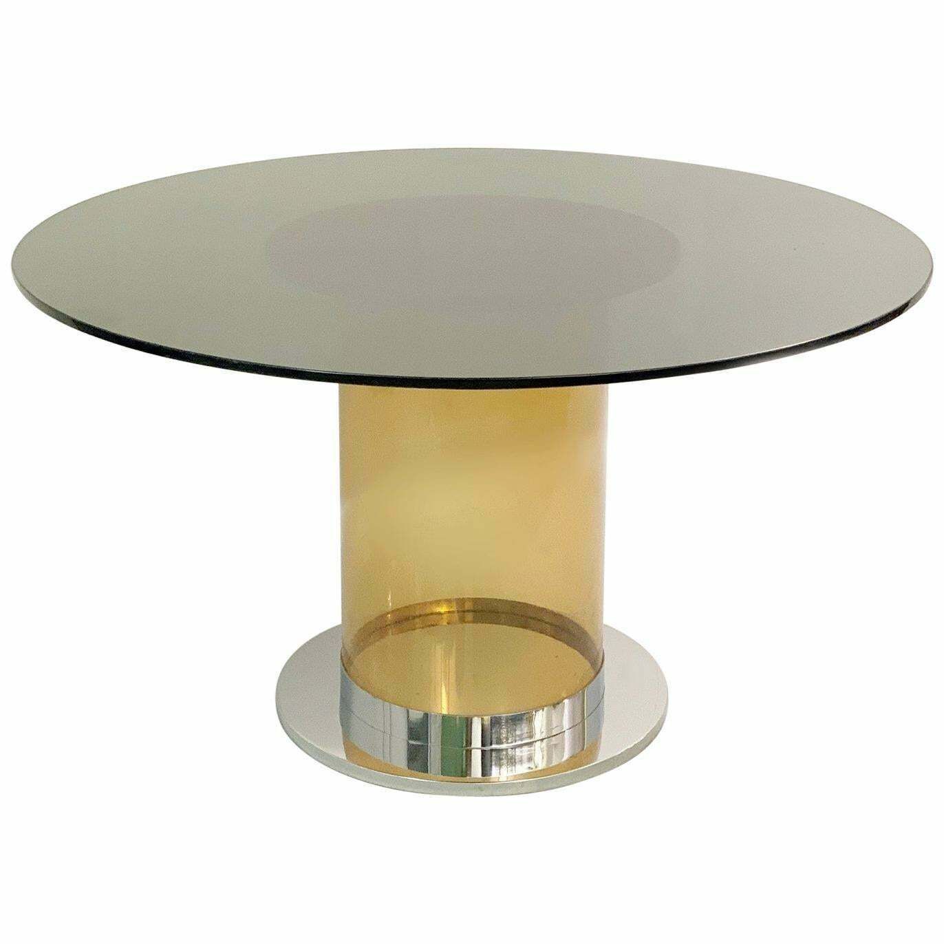 Italian Dining Table In The Style Of Salocchi, Smoked Round Glass Top