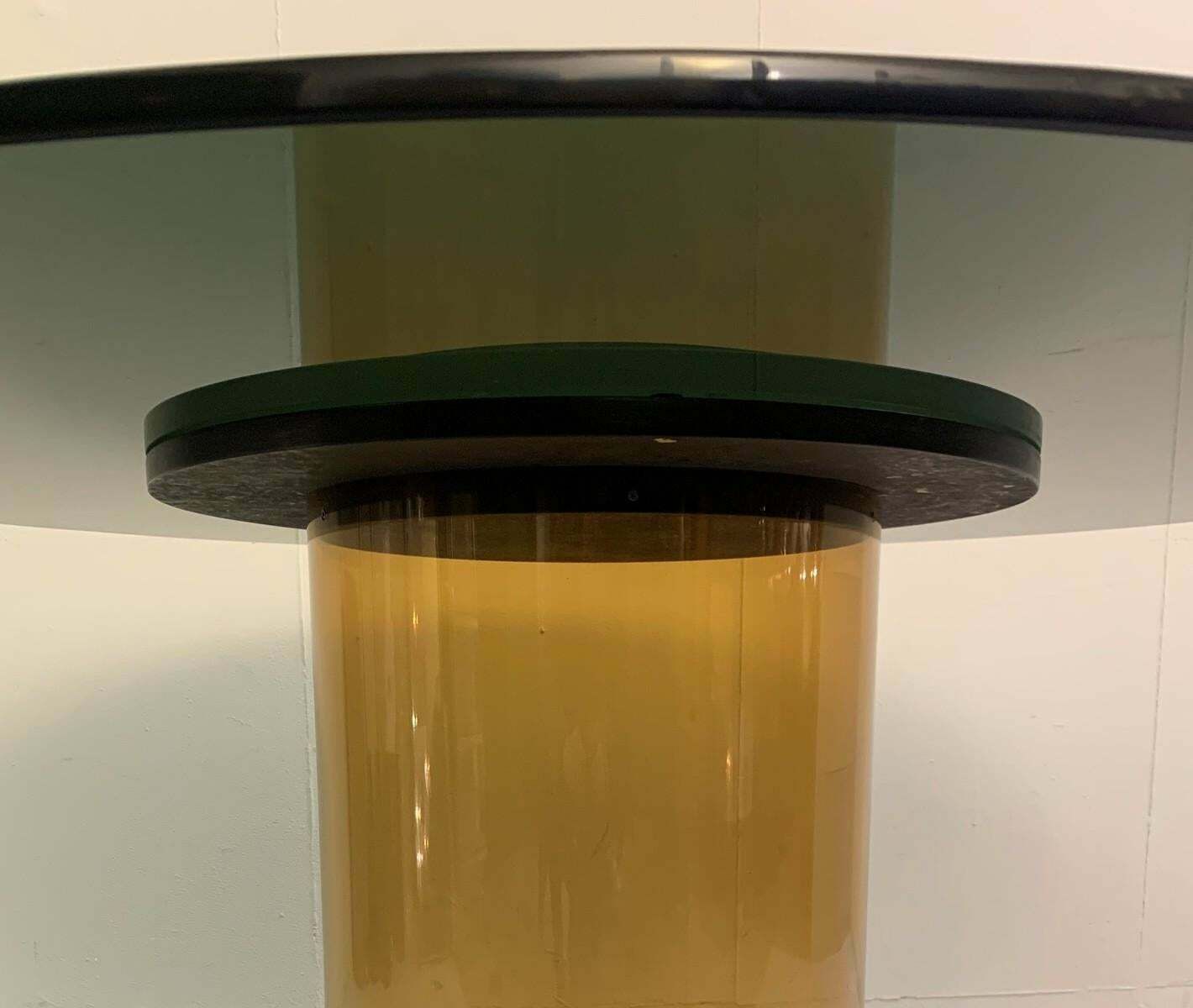 Italian Dining Table In The Style Of Salocchi, Smoked Round Glass Top photo furniture