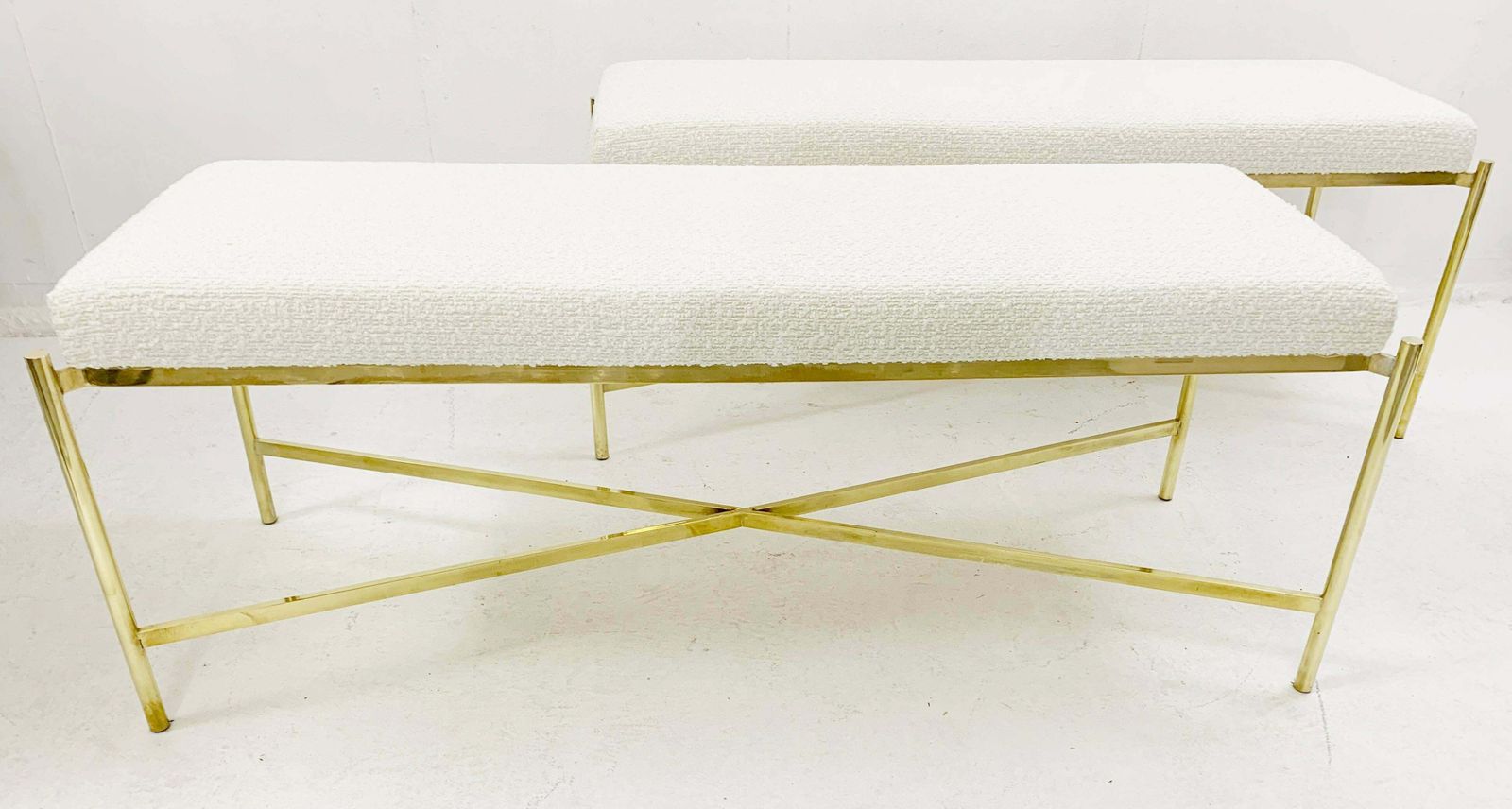 Pair Of Mid Century Italian Brass Bench, New Upholstery photo vinterior
