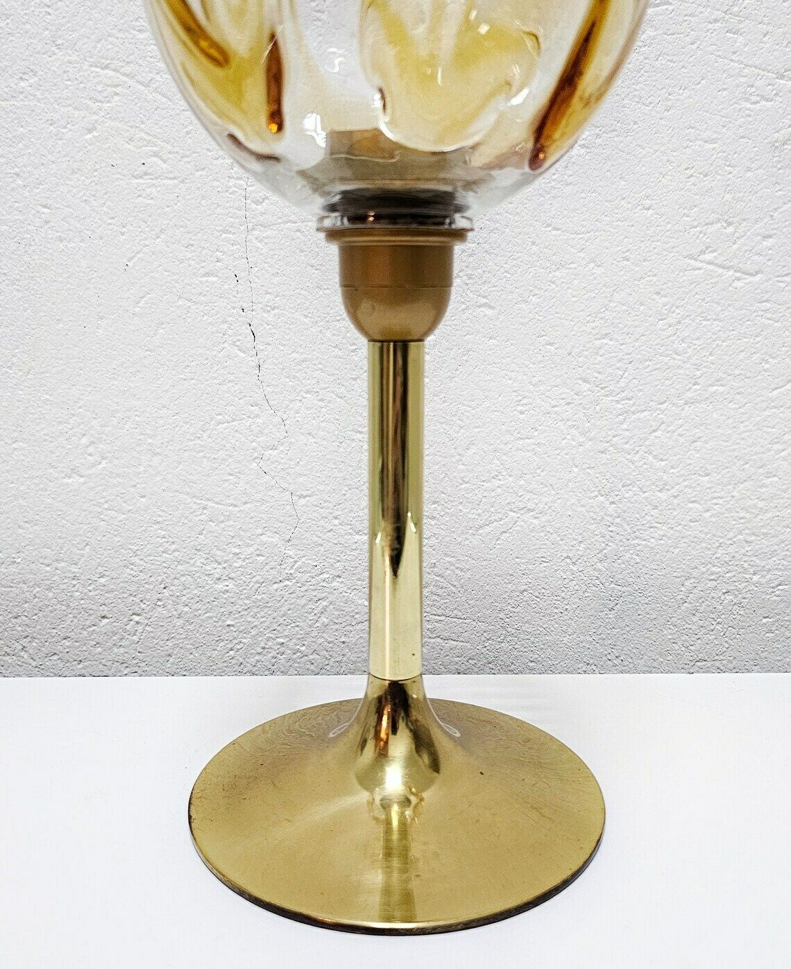 Pair Of Mid Century Modern Brass Table Lamps By Mazzega With Beautiful Murano Glass Floral Shades // Made In Italy In 1960s photo vintage